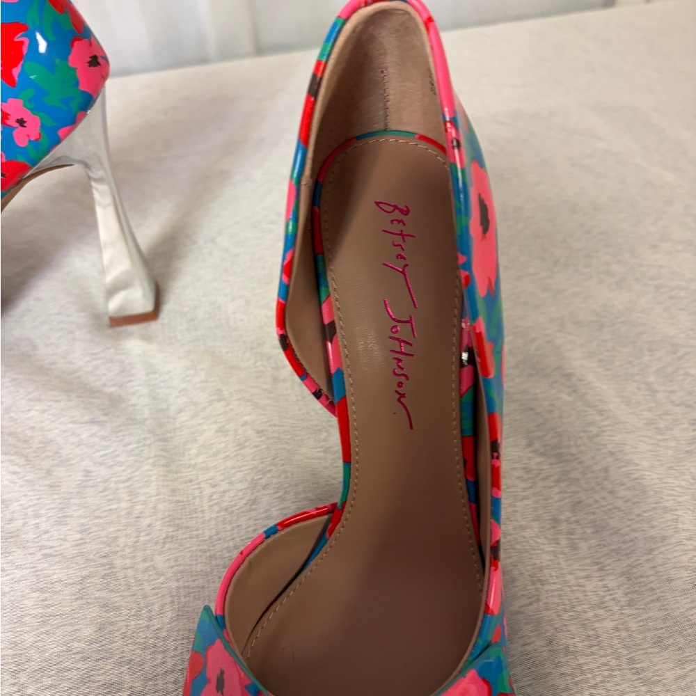 NIB Betsey Johnson Multi Blue Nobble Heels With Bow - Picture 4 of 6